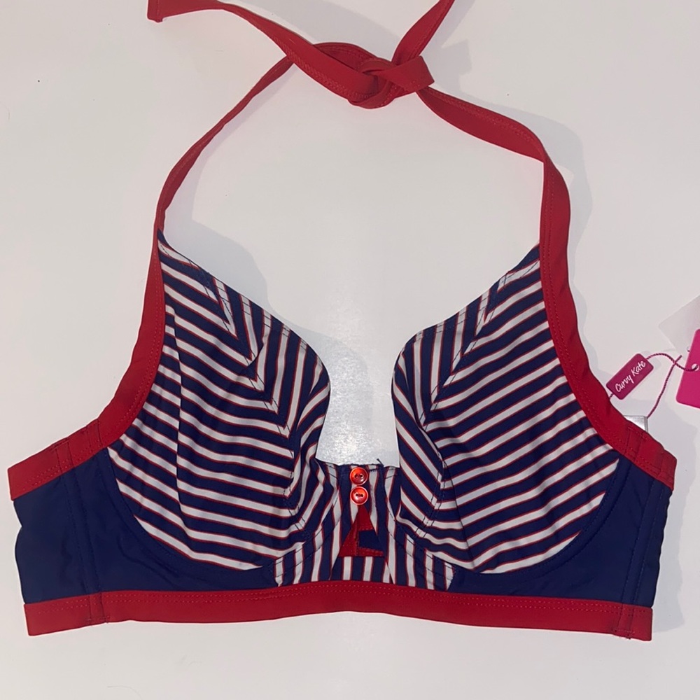 Curvy Kate halter bikini top NWT red, white, blue